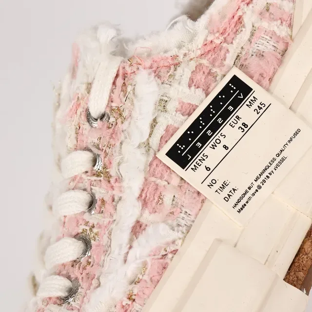 JW Anderson Pink Beige Tweed Upper Layered Segmented Sole Lifestyle Sneakers 6