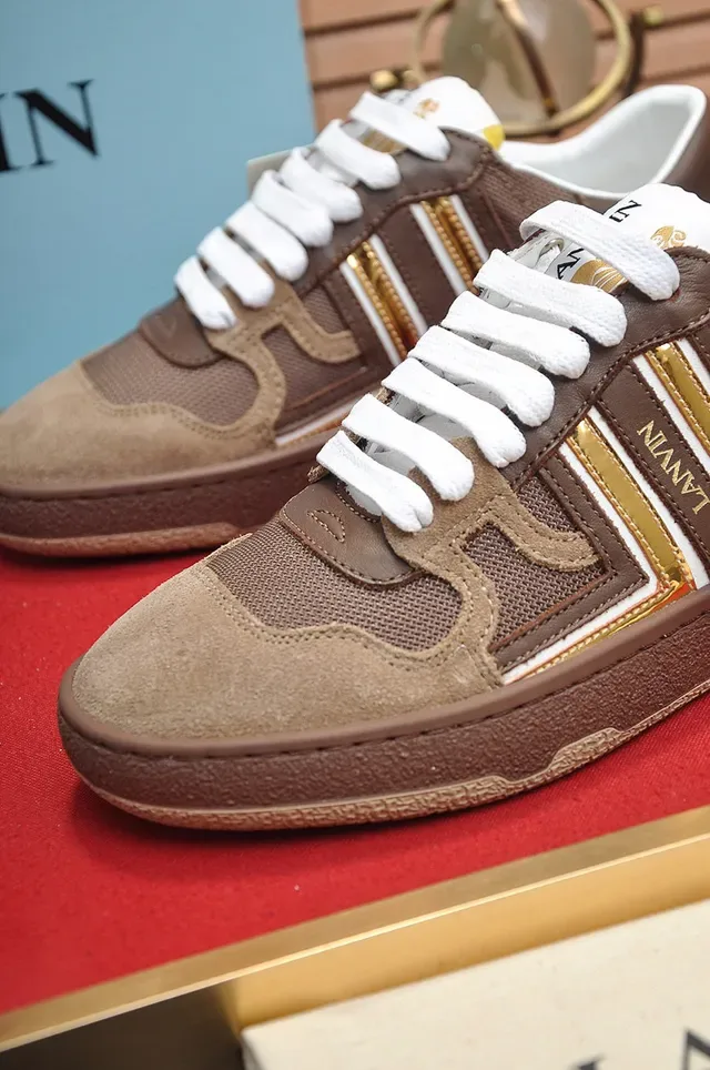 Lanvin Brown and Gold Stripe Lifestyle Sneakers 3