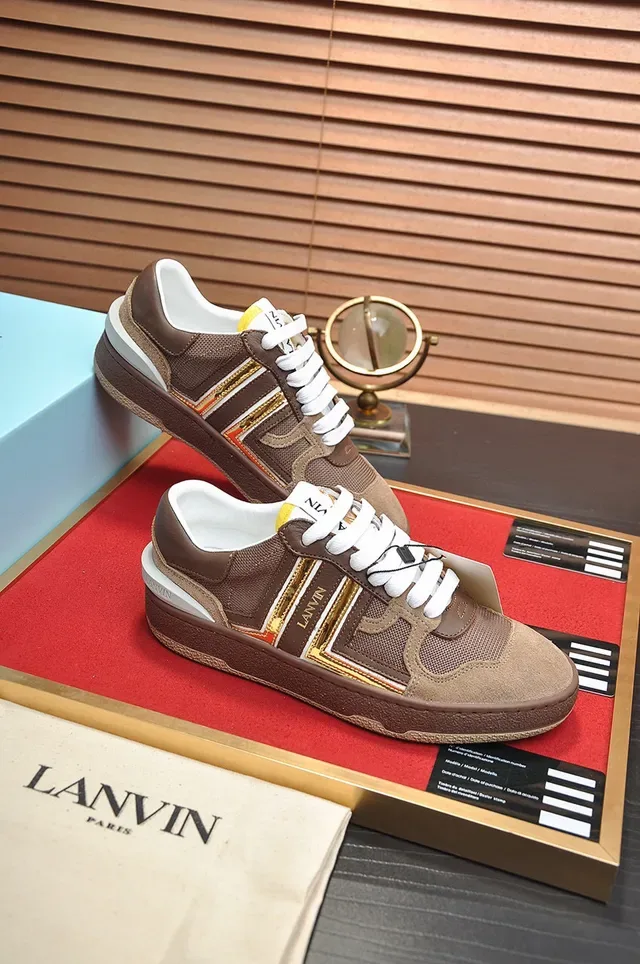 Lanvin Brown and Gold Stripe Lifestyle Sneakers 5