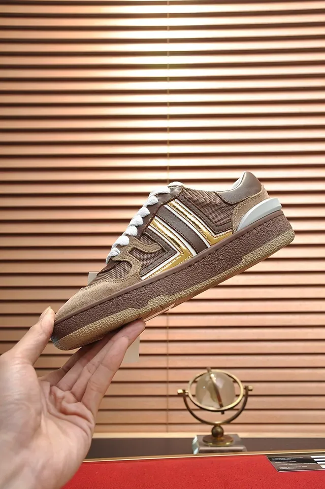 Lanvin Brown and Gold Stripe Lifestyle Sneakers 6