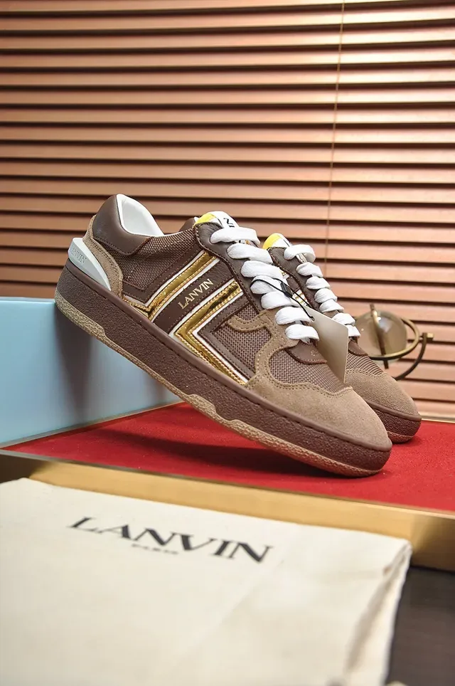 Lanvin Brown and Gold Stripe Lifestyle Sneakers 7