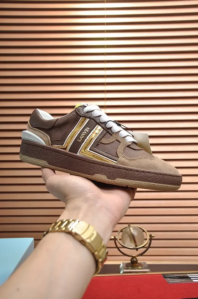 Lanvin Brown and Gold Stripe Lifestyle Sneakers 9