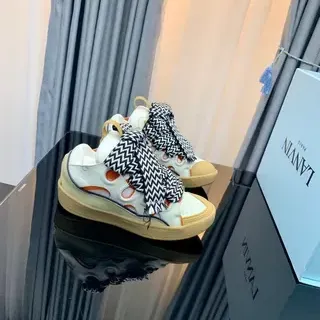 Lanvin Laceless Sneaker White Orange Zigzag Strap Lifestyle Sneakers