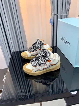 Lanvin Laceless Sneaker White Orange Zigzag Strap Lifestyle Sneakers 2