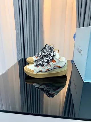 Lanvin Laceless Sneaker White Orange Zigzag Strap Lifestyle Sneakers 3