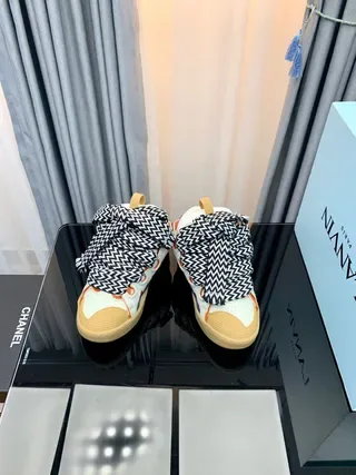 Lanvin Laceless Sneaker White Orange Zigzag Strap Lifestyle Sneakers 5
