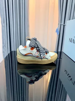 Lanvin Laceless Sneaker White Orange Zigzag Strap Lifestyle Sneakers 7