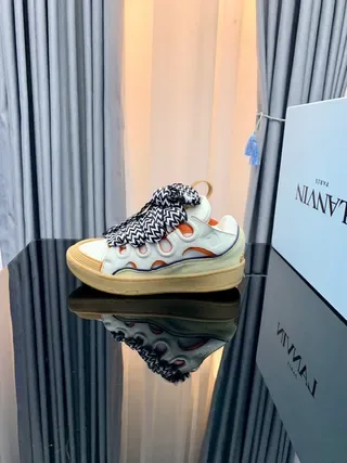 Lanvin Laceless Sneaker White Orange Zigzag Strap Lifestyle Sneakers 9