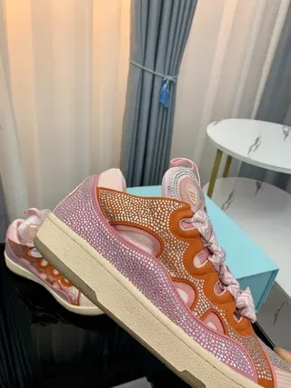Lanvin Pink Orange High-Top Textured Mesh And Synthetic Overlay Lifestyle Sneakers 2