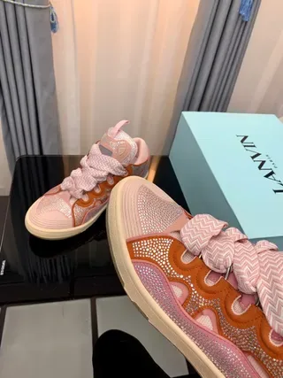 Lanvin Pink Orange High-Top Textured Mesh And Synthetic Overlay Lifestyle Sneakers 3