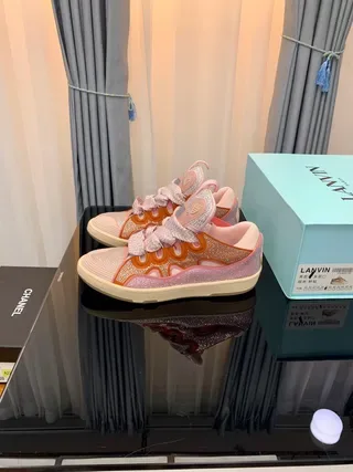 Lanvin Pink Orange High-Top Textured Mesh And Synthetic Overlay Lifestyle Sneakers 4
