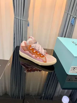 Lanvin Pink Orange High-Top Textured Mesh And Synthetic Overlay Lifestyle Sneakers 6