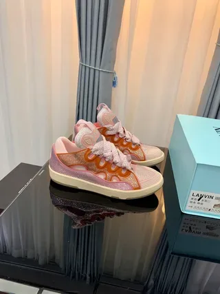 Lanvin Pink Orange High-Top Textured Mesh And Synthetic Overlay Lifestyle Sneakers 8