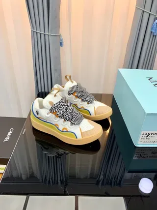 Lanvin White Multicolor Laceless Zigzag Strap Lifestyle Sneakers 1