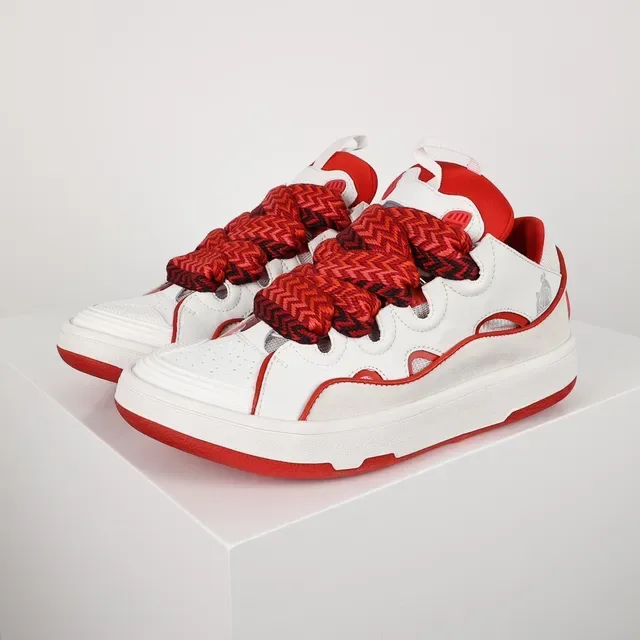 Le Coq Sportif White Red Wave-Cut Overlays Braided Laces Lifestyle Sneakers 2
