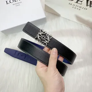 Loewe Anagram Belt Cinturón negro y azul reversible de cuero