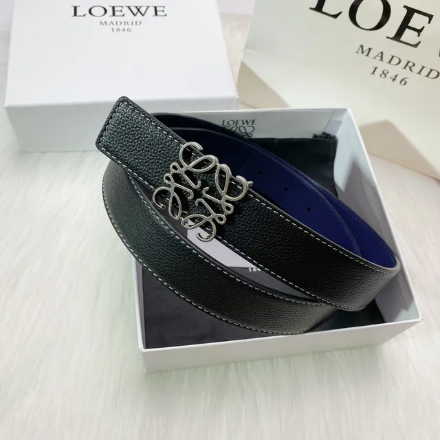 Loewe Anagram Belt Black and Blue Reversible Leather Belt 3