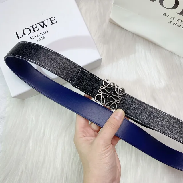 Loewe Anagram Belt Black and Blue Reversible Leather Belt 4
