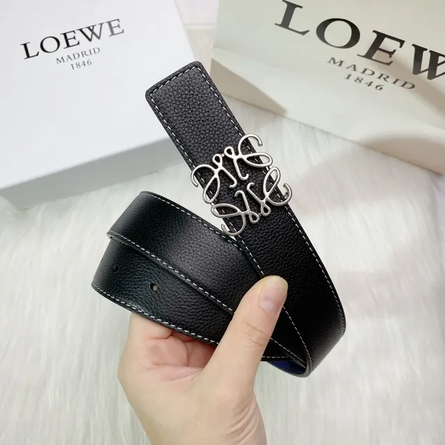 Loewe Anagram Belt Black and Blue Reversible Leather Belt 6