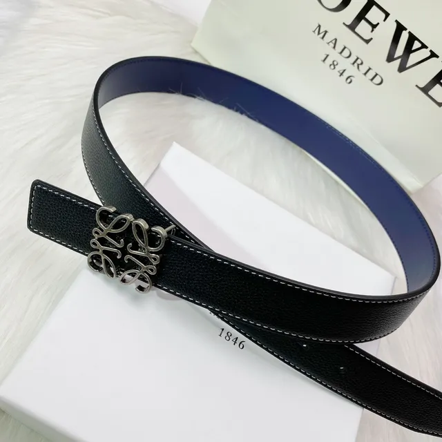 Loewe Anagram Belt Black and Blue Reversible Leather Belt 7