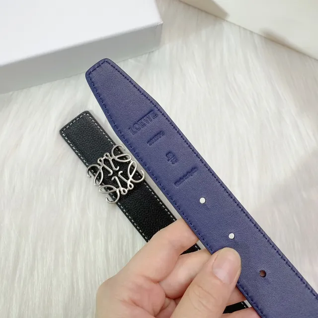 Loewe Anagram Belt Black and Blue Reversible Leather Belt 8