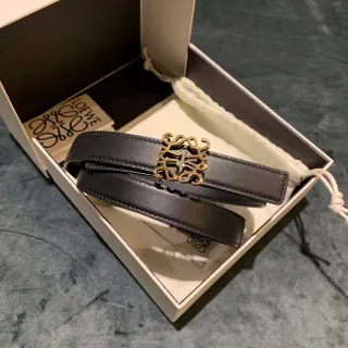 Loewe Anagram Belt حزام أسود ذهبي حزام ضيق مشبك جلد