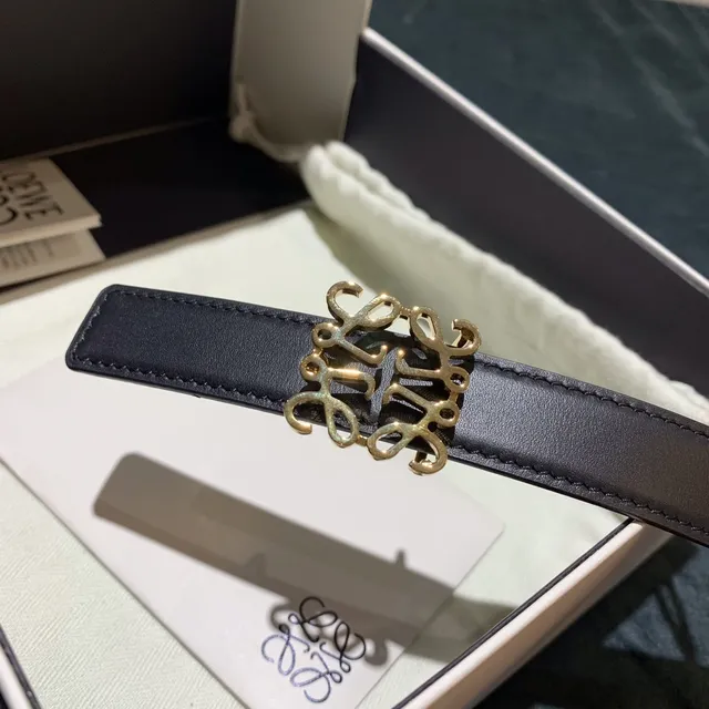 Loewe Anagram Belt Ceinture noire dorée lanière étroite boucle cuir 2