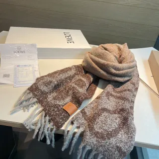 Loewe Bouclé Mottled Brown Beige Cashmere Scarf