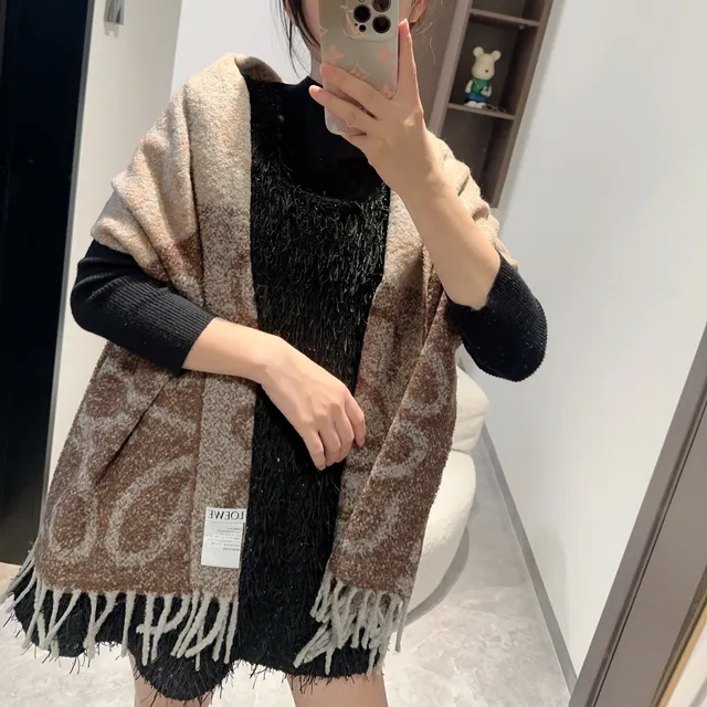 Loewe Bouclé Mottled Brown Beige Cashmere Scarf 2