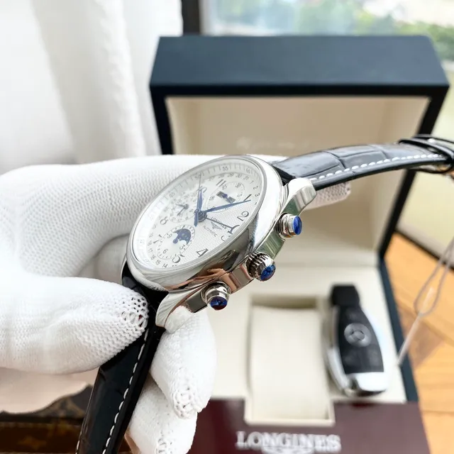 Longines Master Collection Chronograph Moonphase White Dial Black Leather Mechanical Watch 4