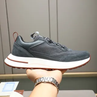 Loro Piana Gray Suede and Knit Lifestyle Sneaker