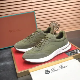 Loro Piana Olive Green Suede and Textile Lifestyle Sneakers