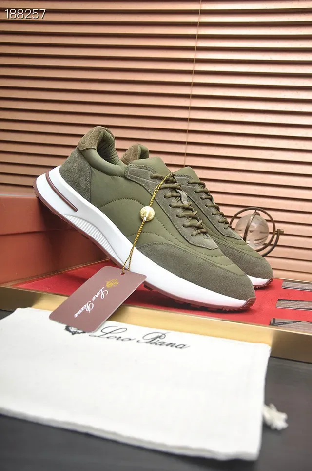 Loro Piana Chaussures lifestyle en daim vert olive et textile 8