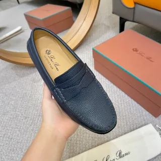 Loro Piana Penny Loafer Navy Peppled Leather Loafers