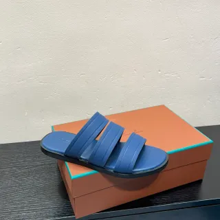 Loro Piana Three-Strap Slide Blue Black Slippers