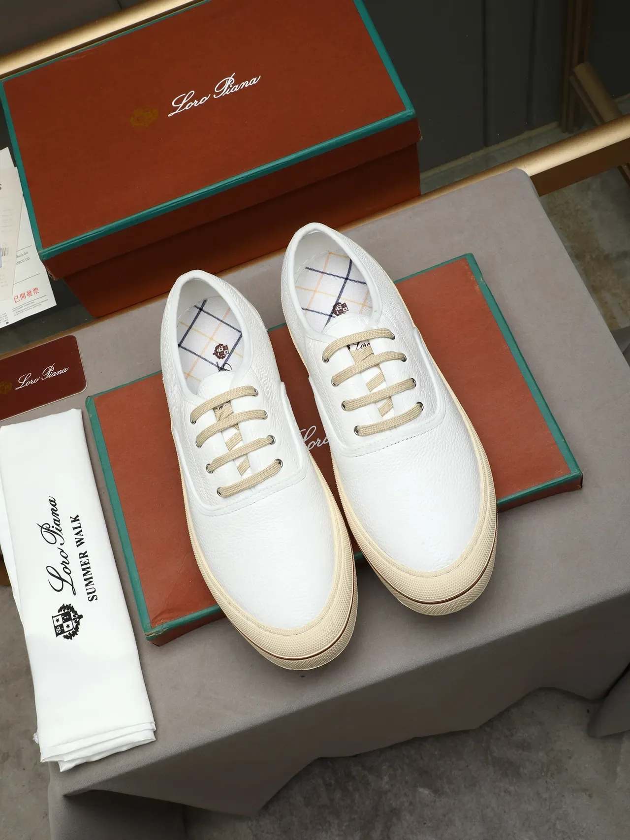 Loro Piana White Pebbled Leather Cupsole Casual Shoe 3