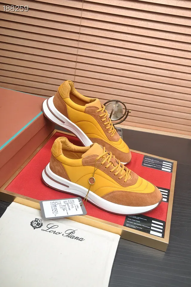 Loro Piana Tênis Lifestyle de Camurça Amarelo e Marrom 7