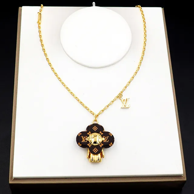 Louis Vuitton Bear Motif Clover Pendant Gold Chain Necklace 5