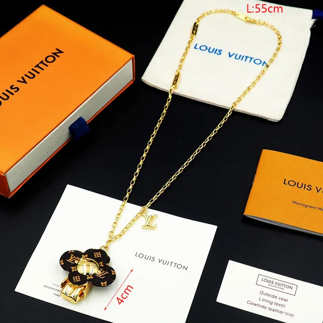 Louis Vuitton Bear Motif Clover Pendant Gold Chain Necklace 6
