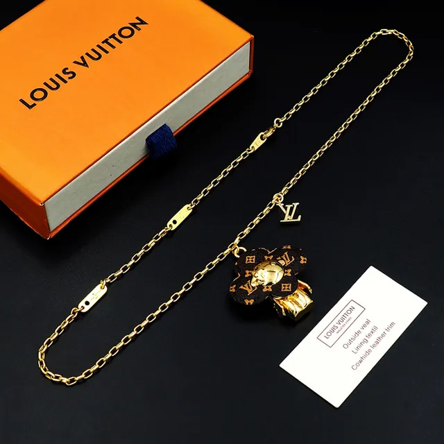 Louis Vuitton Bear Motif Clover Pendant Gold Chain Necklace 9
