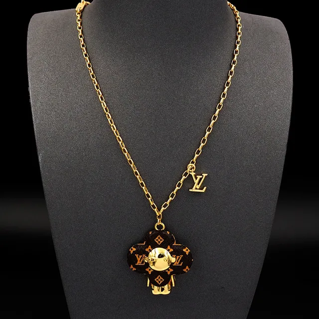 Louis Vuitton Bear Motif Clover Pendant Gold Chain Necklace 11