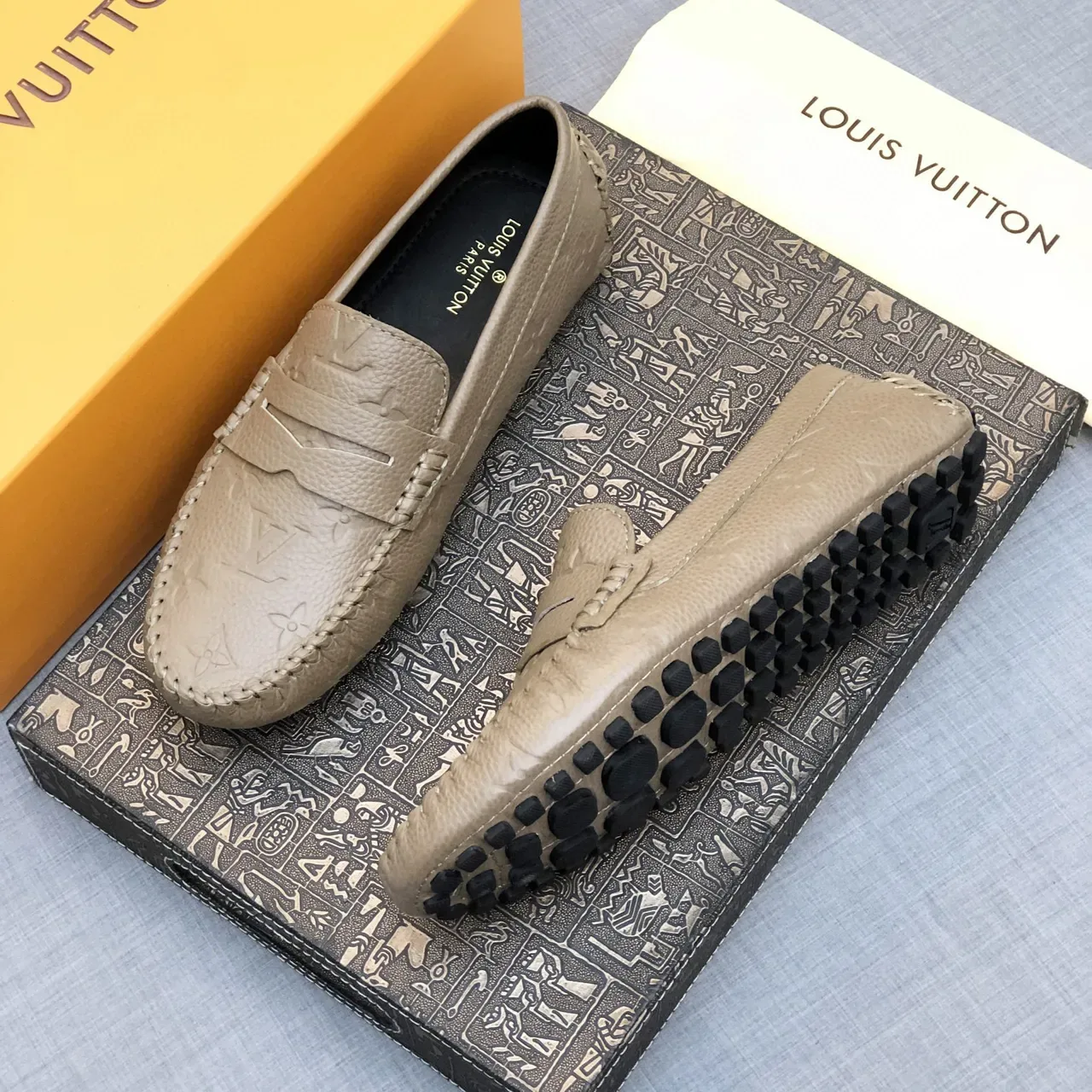 Louis Vuitton Beige Black Embossed Monogram Moccasin-Stitched Sole Loafer 3
