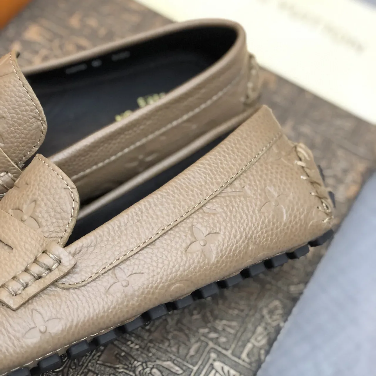 Louis Vuitton Beige Black Embossed Monogram Moccasin-Stitched Sole Loafer 4