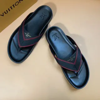 Louis Vuitton zapatillas negras y burdeas con tiras en V y bordes
