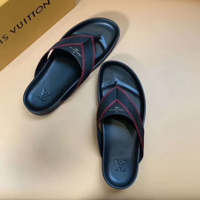 Louis Vuitton Black and Burgundy Trimmed V-Strap Slippers 2