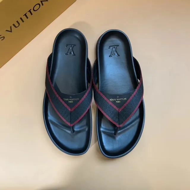 Louis Vuitton Black and Burgundy Trimmed V-Strap Slippers 5