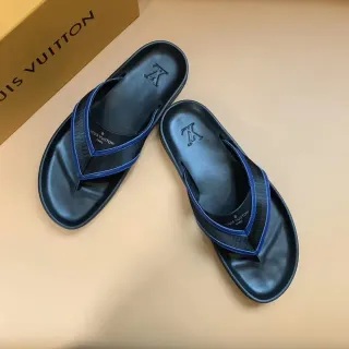 Louis Vuitton Negro Azul Suela de goma moldeada Correa de nylon trenzada sandalias