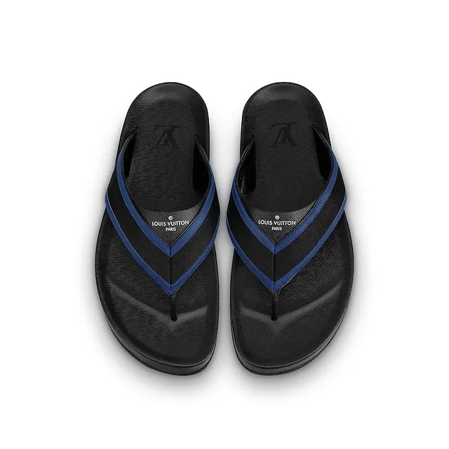 Louis Vuitton Black Blue Molded Rubber Sole Woven Nylon Strap Slippers 2