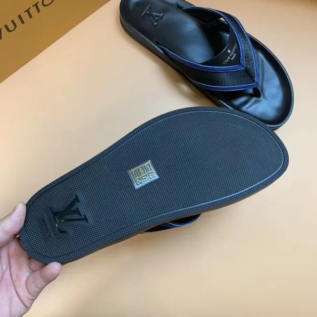Louis Vuitton Black Blue Molded Rubber Sole Woven Nylon Strap Slippers 3