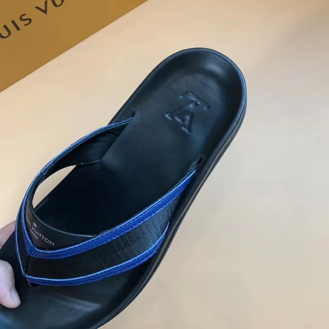 Louis Vuitton Black Blue Molded Rubber Sole Woven Nylon Strap Slippers 4